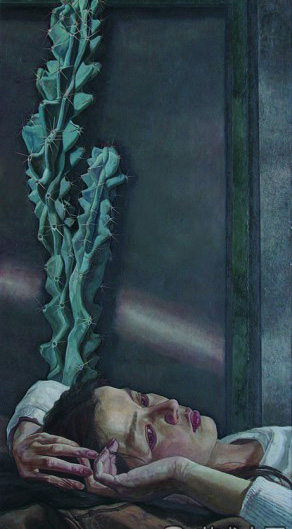 《仙人掌》，布面油彩，100x48cm，1991年